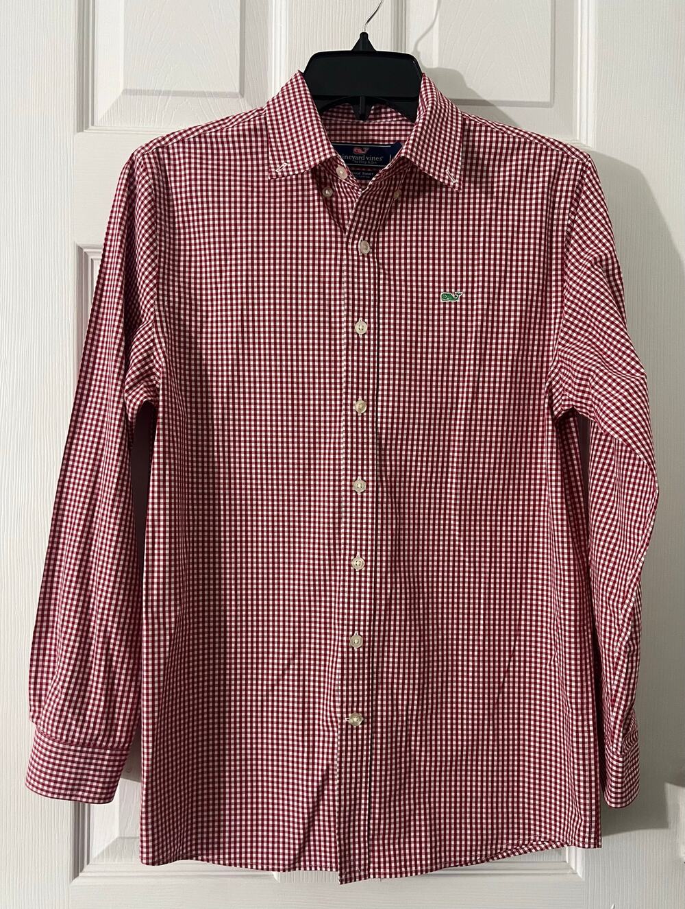 Vineyard Vines Whale Shirt Boys Size L Large (14) Red Gingham Check Button Down